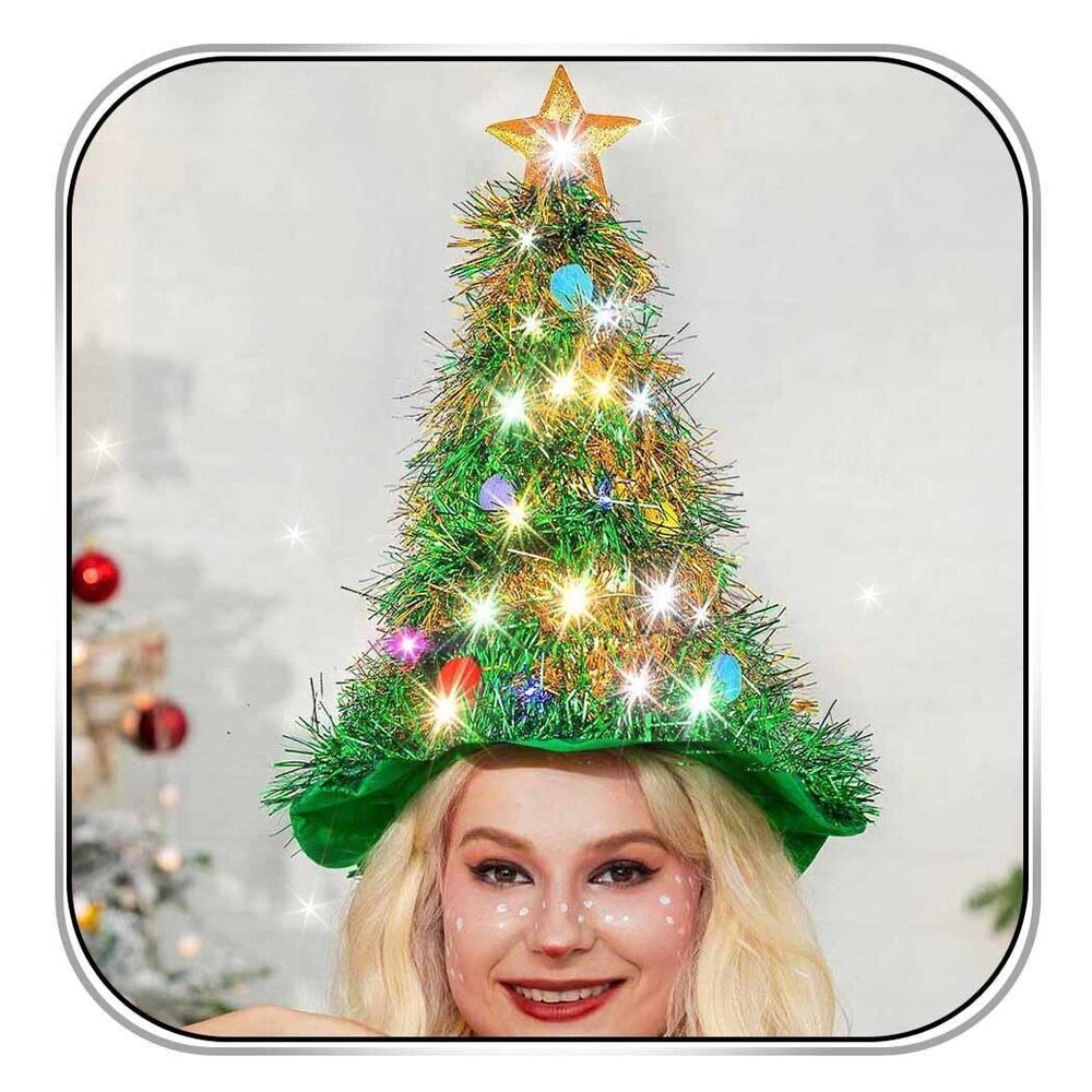 7169 Light Up Christmas Hat Green Xmas Hat Holiday Santa Cap Headpiece LED